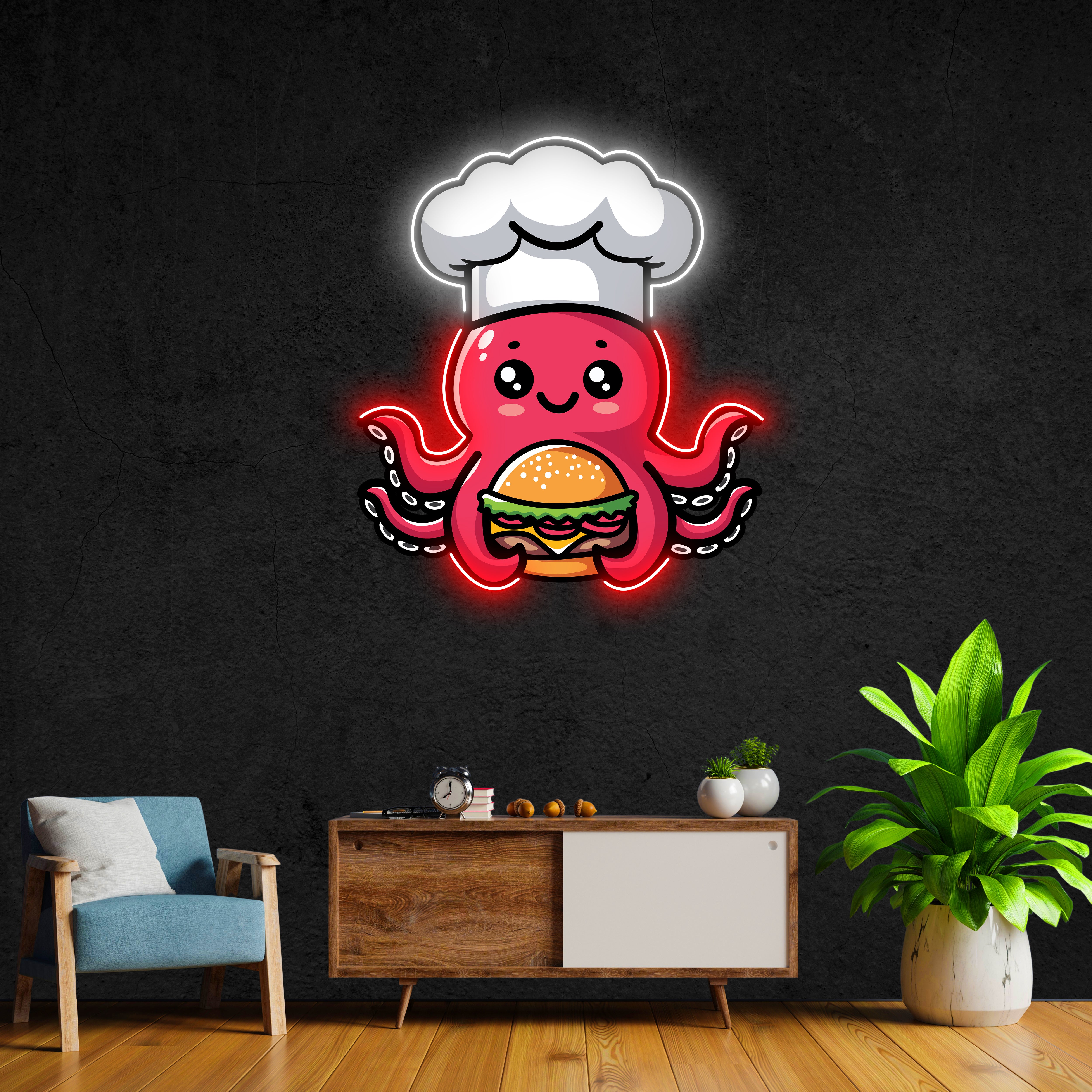 Chef Octopus LED Neon Pop Art