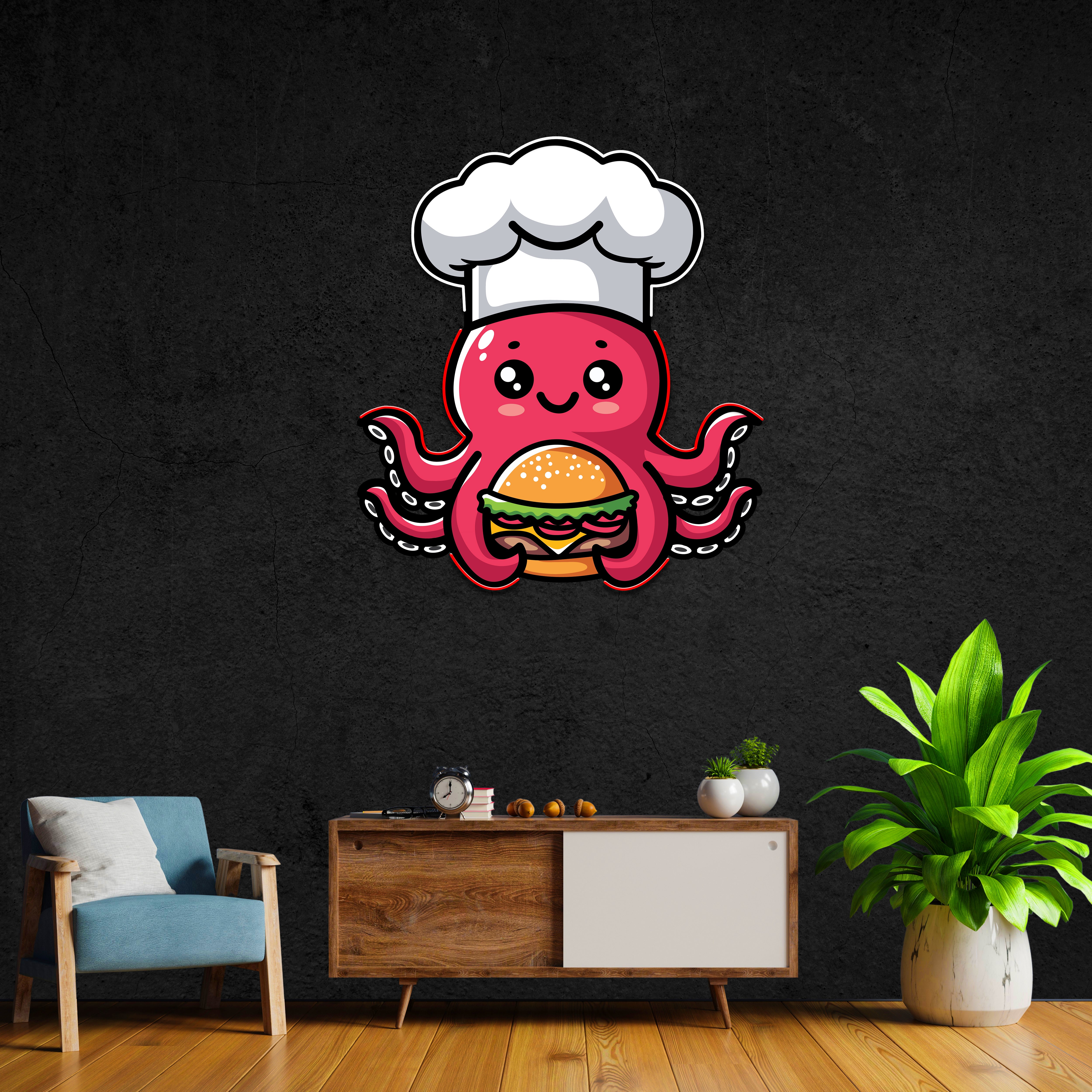 Chef Octopus LED Neon Pop Art