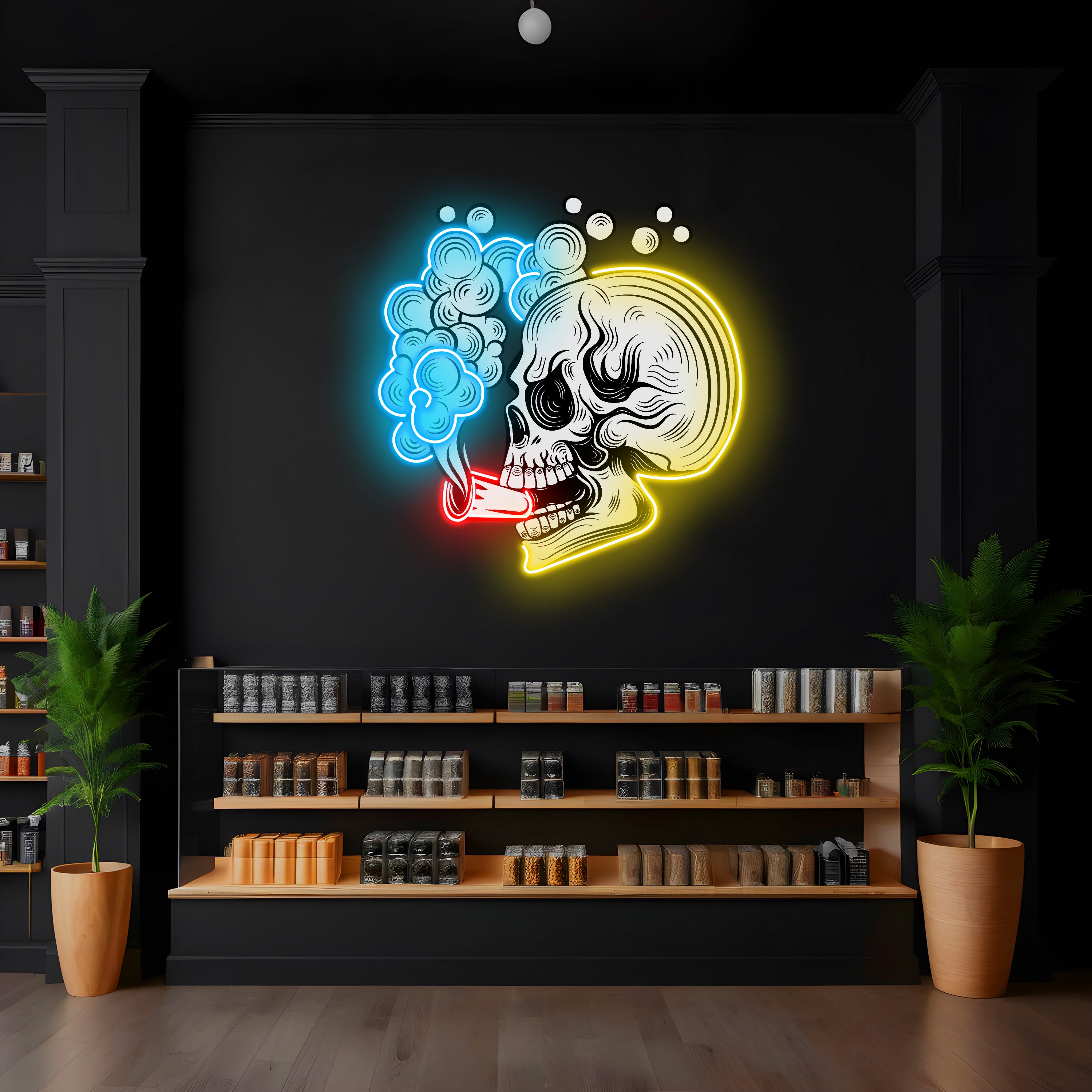Smoking Skull LED Neon Pop Art