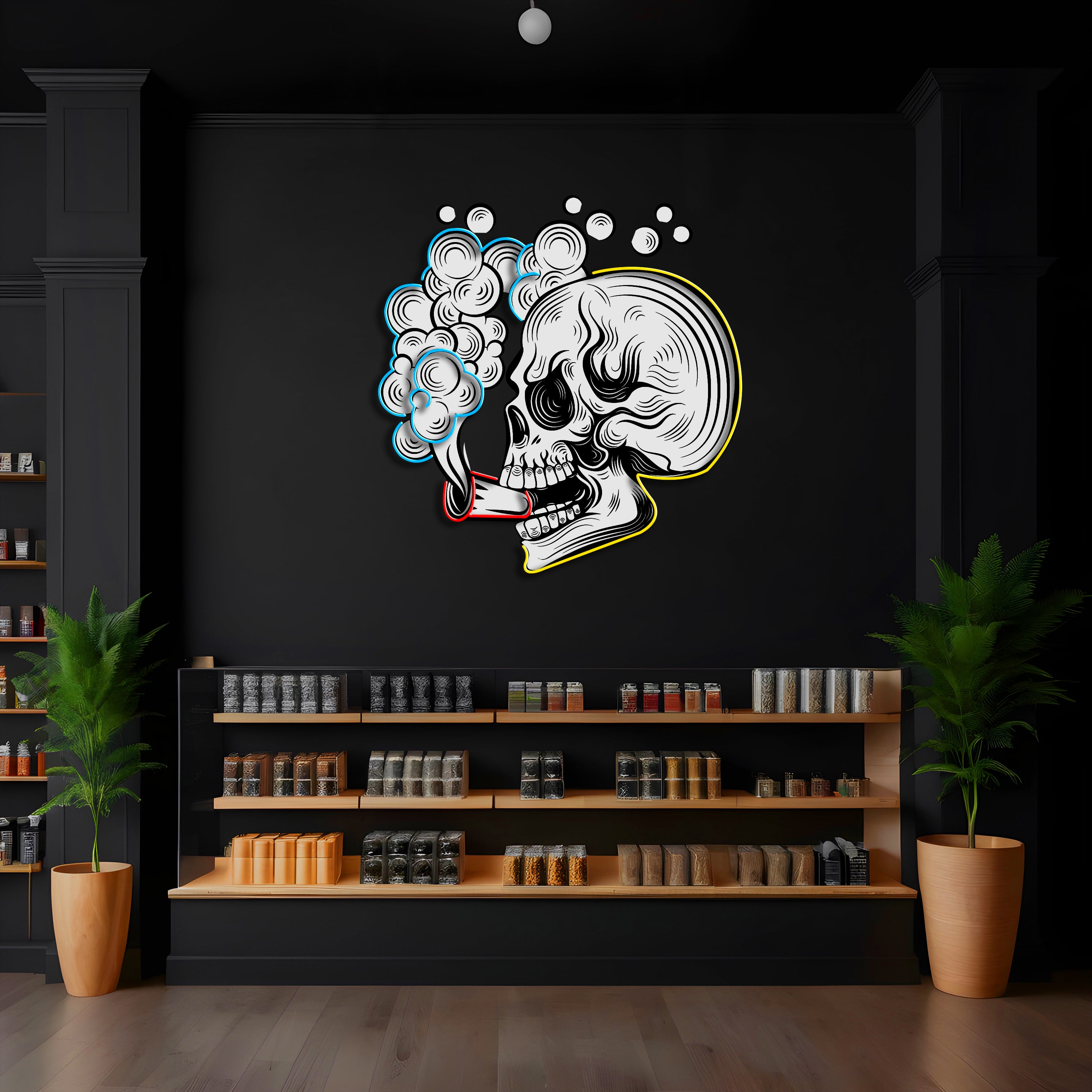 Smoking Skull LED Neon Pop Art