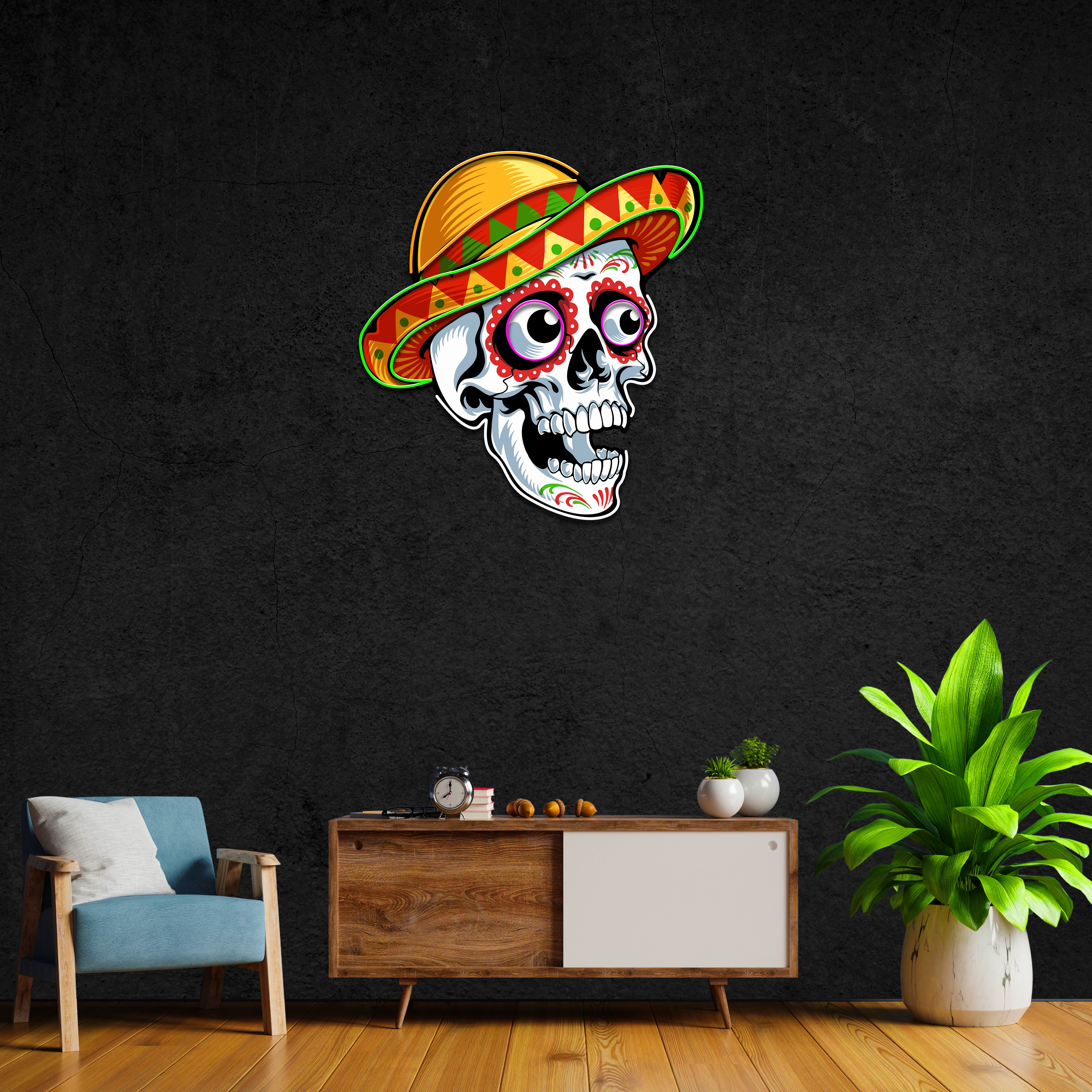 Mexican Skull LED Neon Pop Art